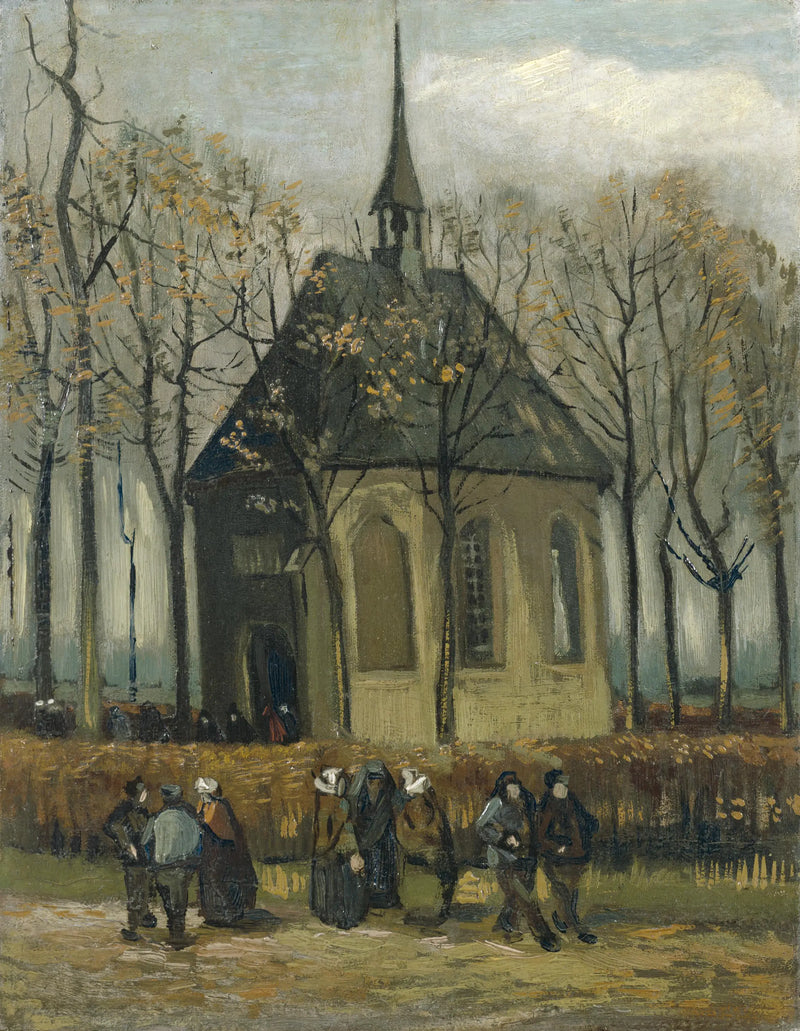 Congregatie die de hervormde kerk van Nuenen verlaat - Vincent van Gogh