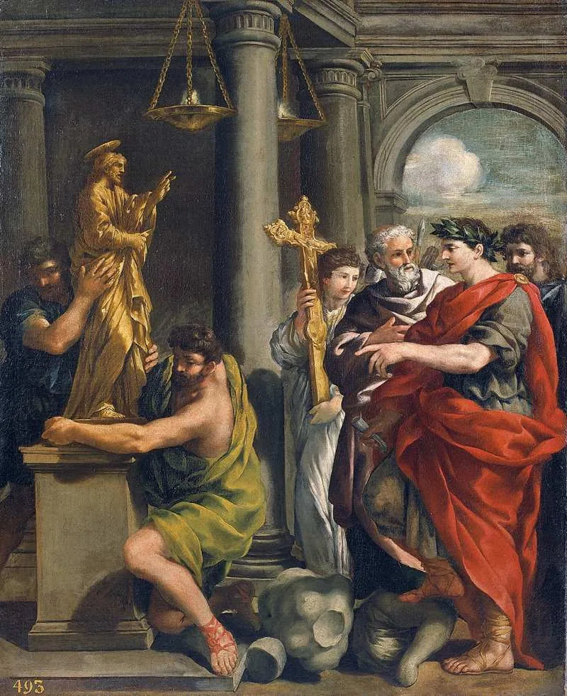 Constantin die de vernietiging van heidense afgoden beveelt - Pietro da Cortona