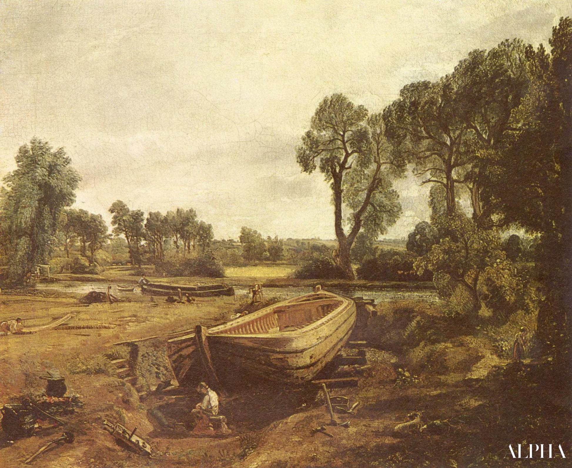 Bouw van boten bij de molen van Flatford, 1815 - John Constable - Hoogwaardige reproducties van schilderijen en kunstwerken