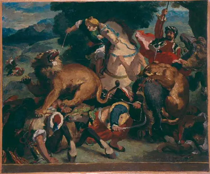 kopie naar 'De jacht op leeuwen' van Delacroix - Odilon Redon