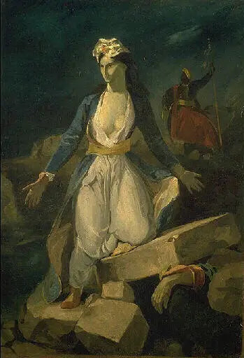Afbeelding naar 'Griekenland op de ruïnes van Missolonghi' van Delacroix - Odilon Redon