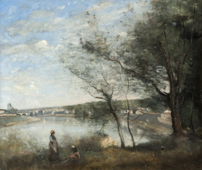 Corbeil van veraf: Achter de bomen, 's ochtends - Jean-Baptiste Camille Corot
