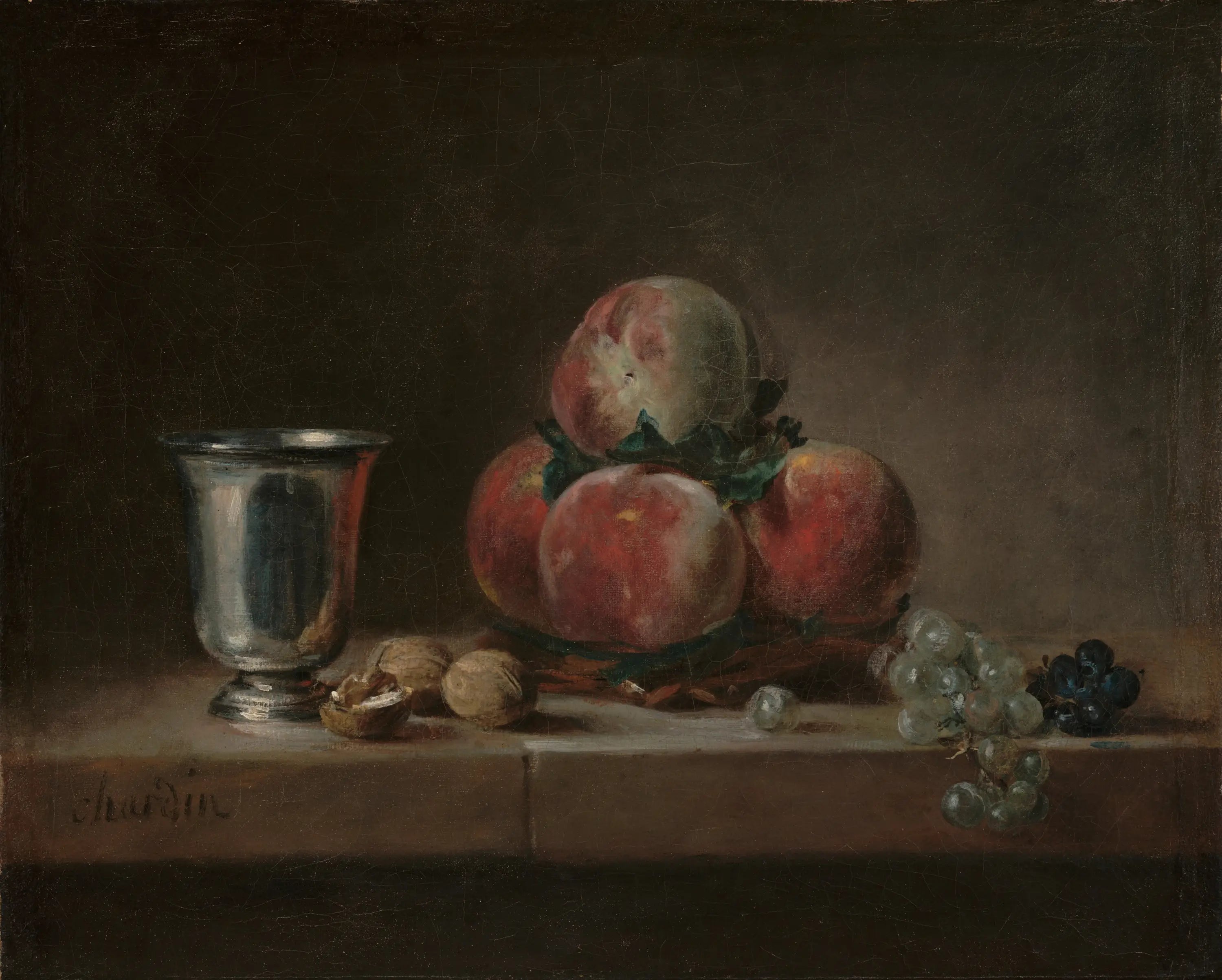 Corbeille de pêches avec un gobelet d’argent - Jean Siméon Chardin - Alpha Reproduction
