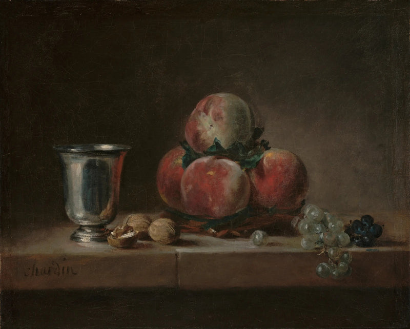 Perzikmand met een zilveren beker - Jean Simeón Chardin