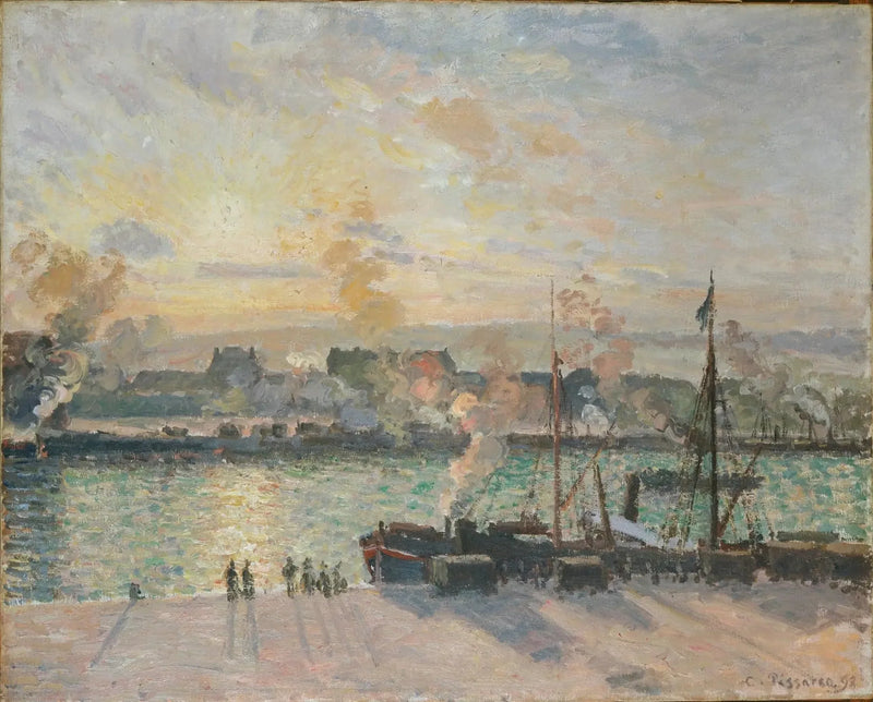 Zonsondergang, haven van Rouen (stoomschepen) - Camille Pissarro