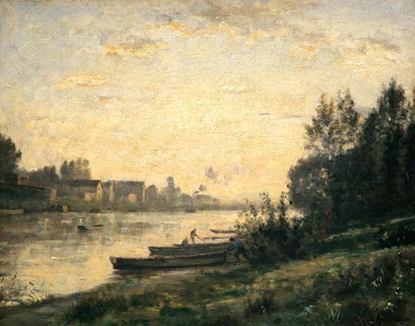Zonsondergang over een rivier - Stanislas Lépine