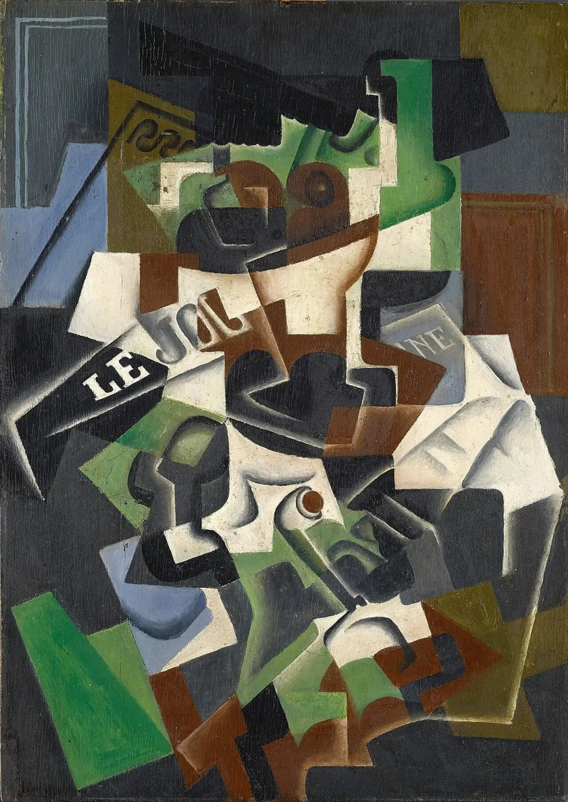 Fruitschaal, pijp en krant - Juan Gris