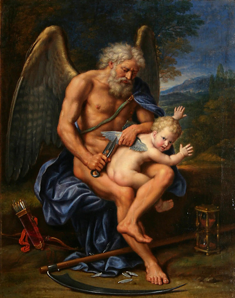 Snijd de tijd met de vleugels van Cupido - Pierre Mignard