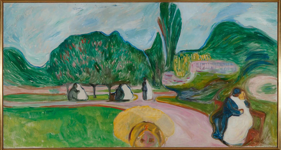 Stellen die elkaar in het park kussen (Frise Linde) - Edvard Munch