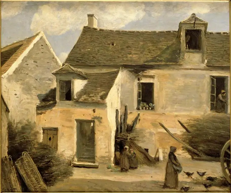 Binnenplaats van een boerenhuis in de omgeving van Parijs - Jean-Baptiste Camille Corot