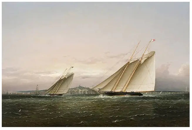Yachtrace in de haven van Boston. - James E. Buttersworth