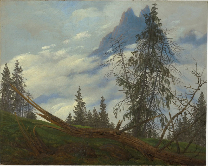 Bergkam met rijgende wolken - Caspar David Friedrich