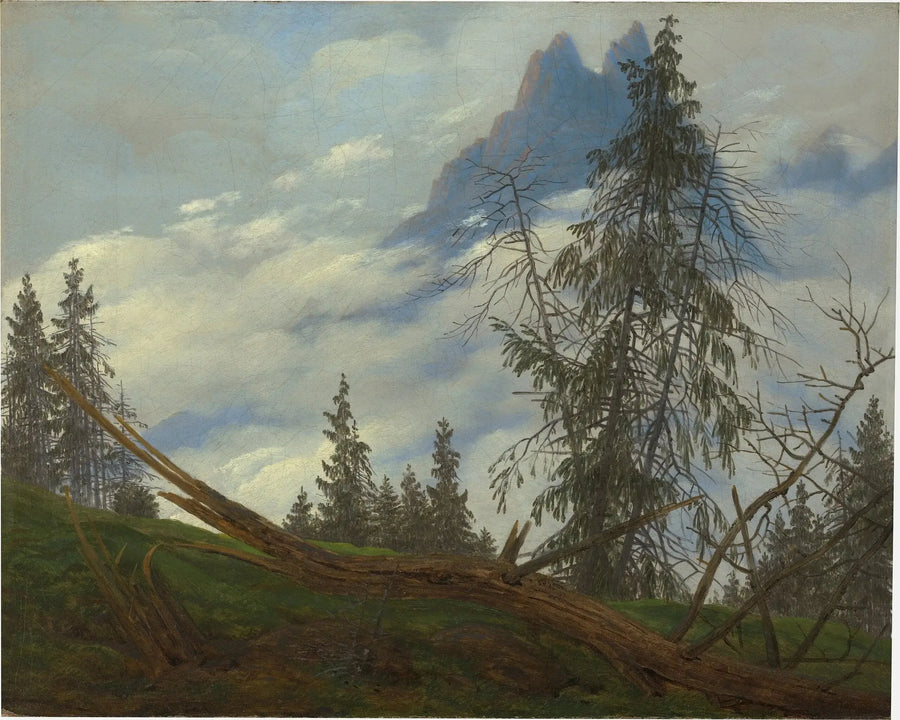 Bergkam met rijgende wolken - Caspar David Friedrich