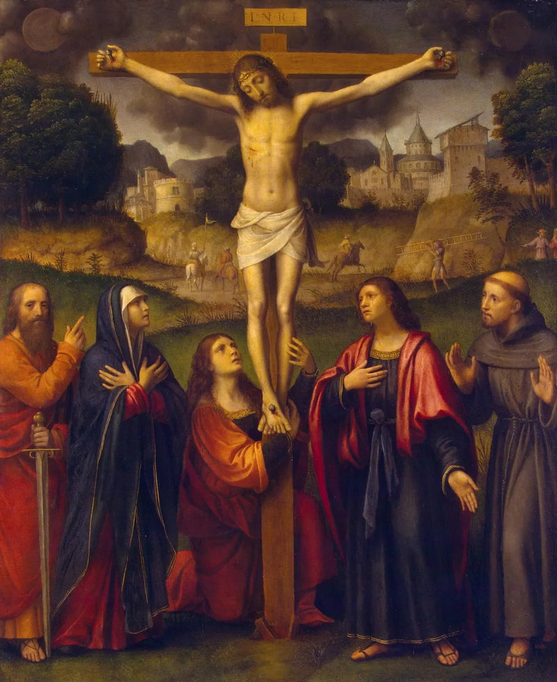 Kruisiging met de Maagd en de heiligen Paulus, Maria Magdalena, Johannes en Franciscus - Bernardino Luini