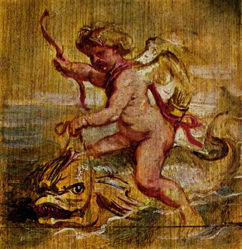Cupidon die op een dolfijn rijdt - Peter Paul Rubens