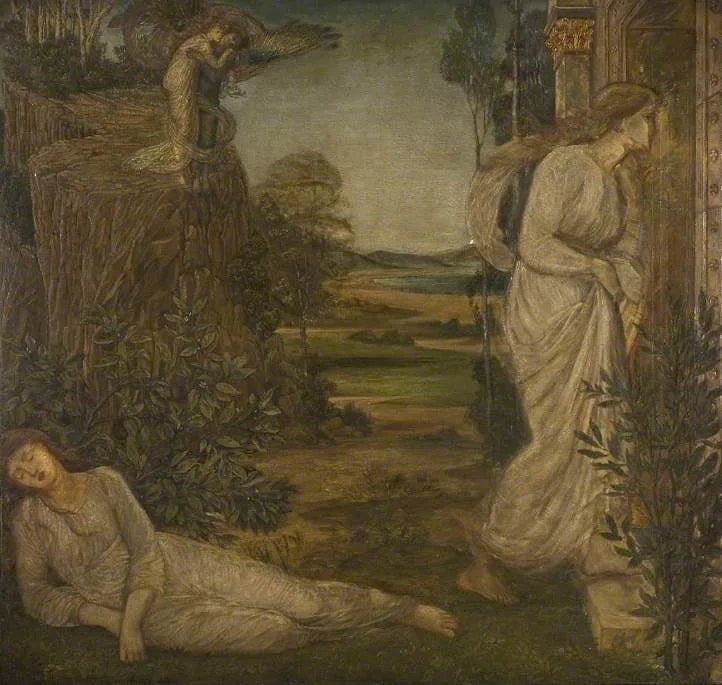 Cupido en Psyche - Groene muurschilderingen van het paleis - Edward Burne-Jones