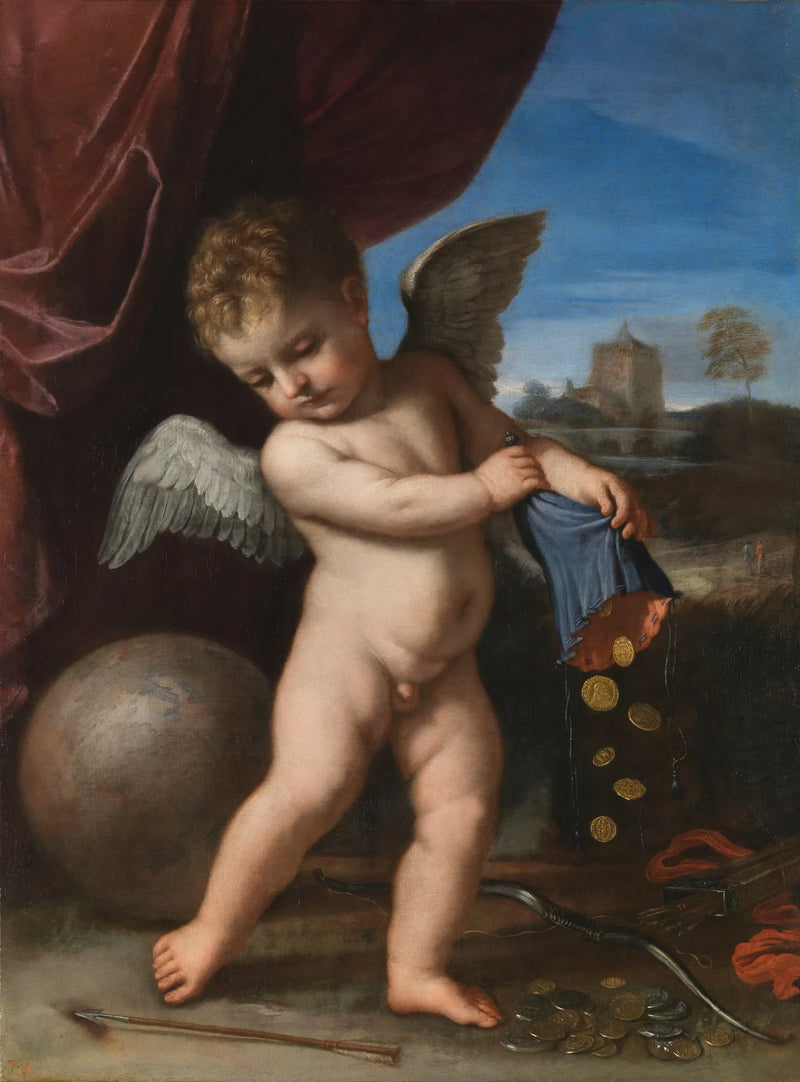 Cupido die de rijkdommen afwijst - Guercino