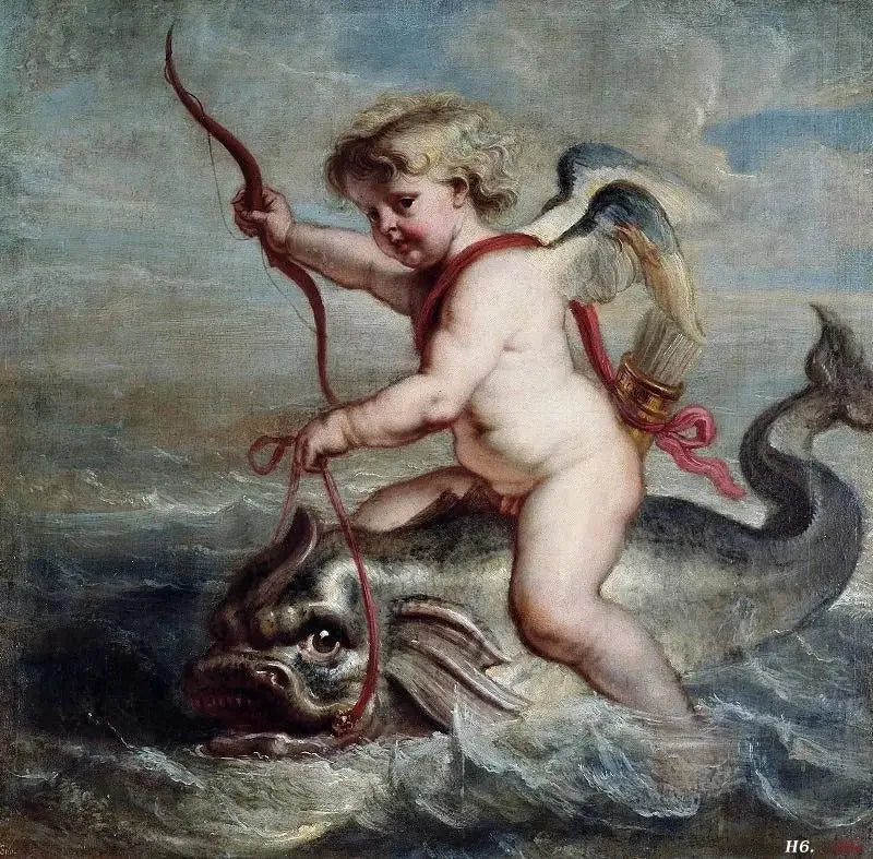 Cupidon op een dolfijn - Peter Paul Rubens