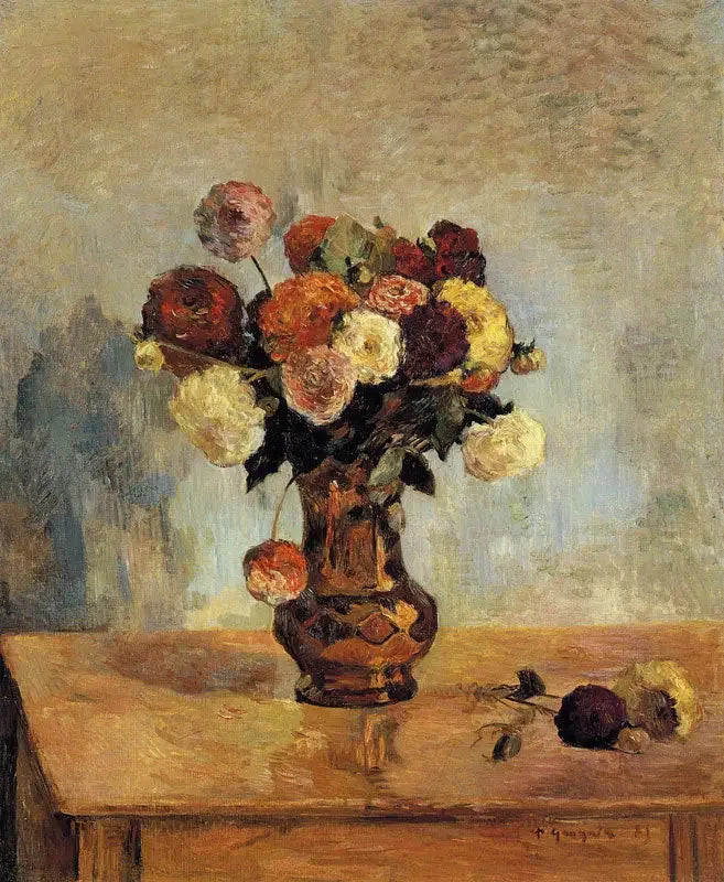 Dahlia's in een koperen vaas - Paul Gauguin