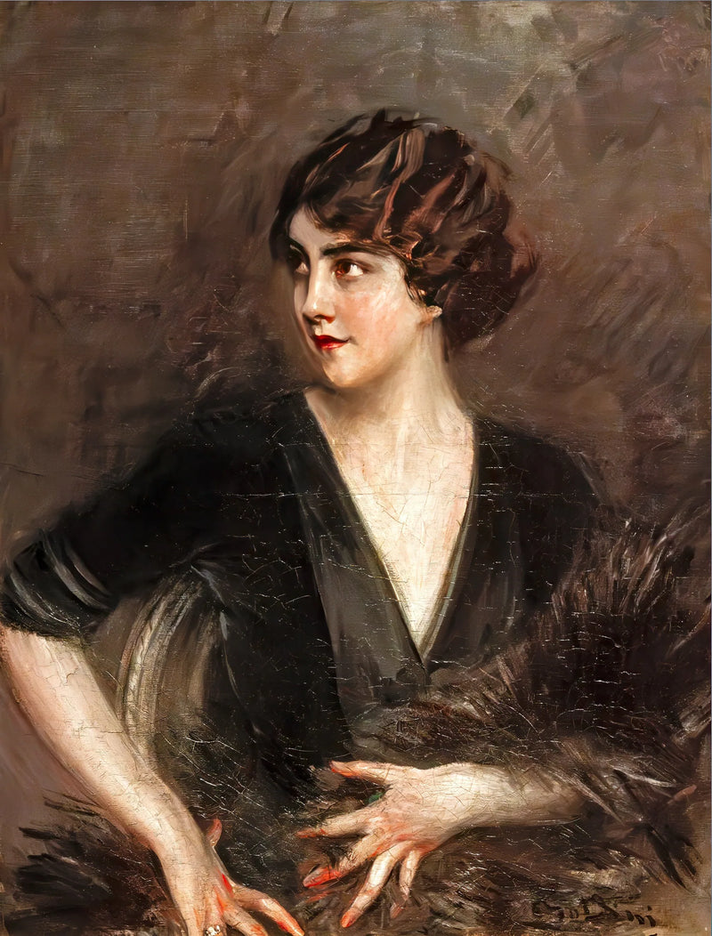 Vrouw met een donker bont sjaal - Giovanni Boldini