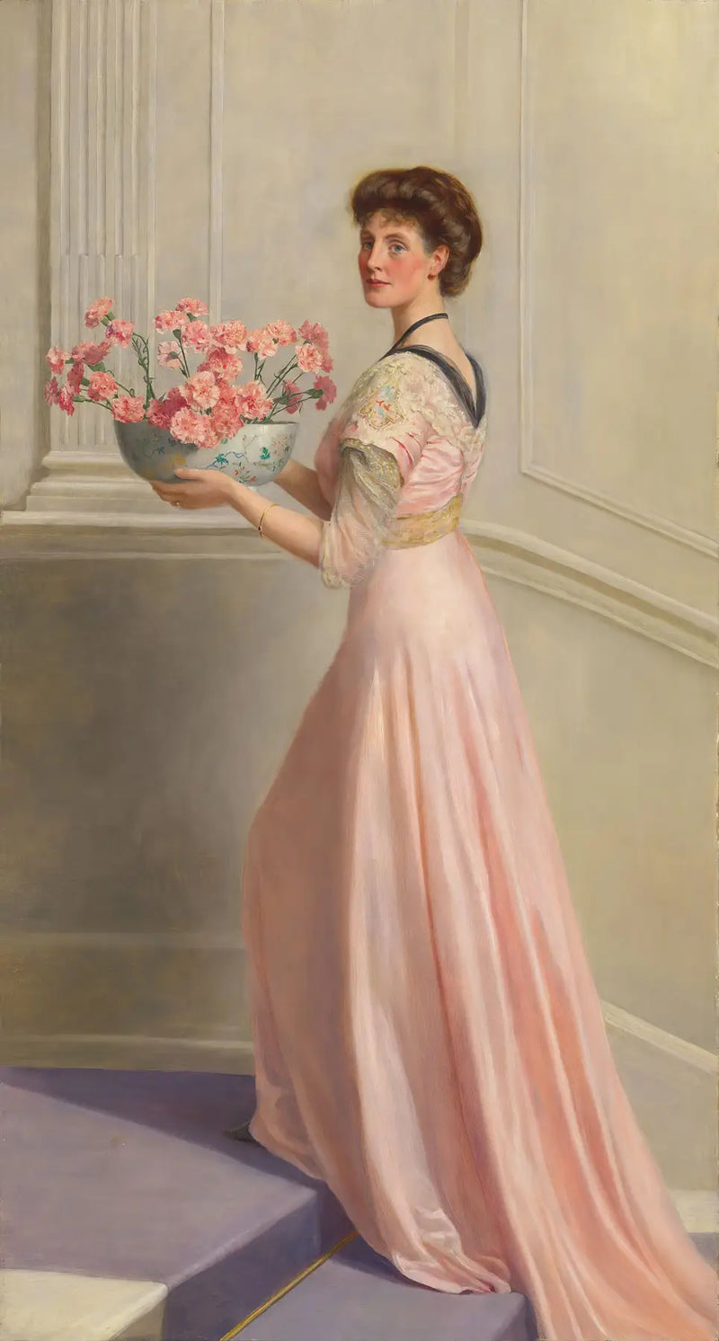 Dame met een kom rozenanemonen - John Collier