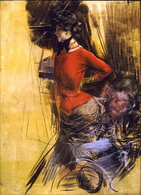 Dame in een rode jas - Giovanni Boldini