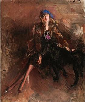 Dame met een zwarte windhond - Giovanni Boldini