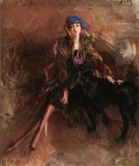 Dame met een zwarte windhond - Giovanni Boldini