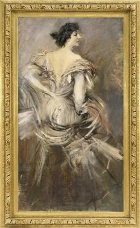 Dame in bruin avondjurk - Giovanni Boldini