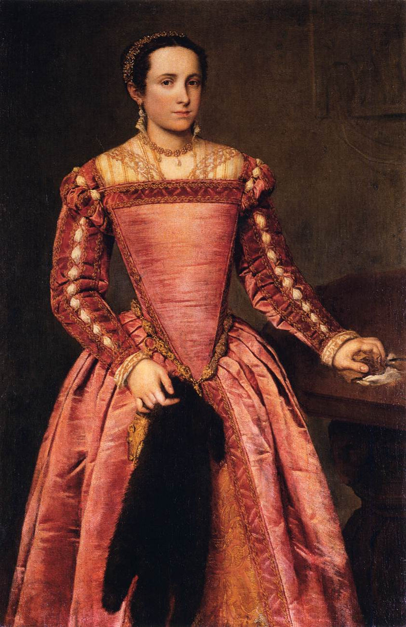 Dame in rode jurk - Giovanni Battista Moroni