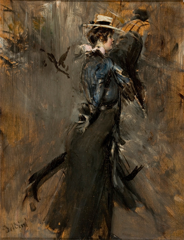 Dame met een strooien hoed (Ochtendwandeling) - Giovanni Boldini
