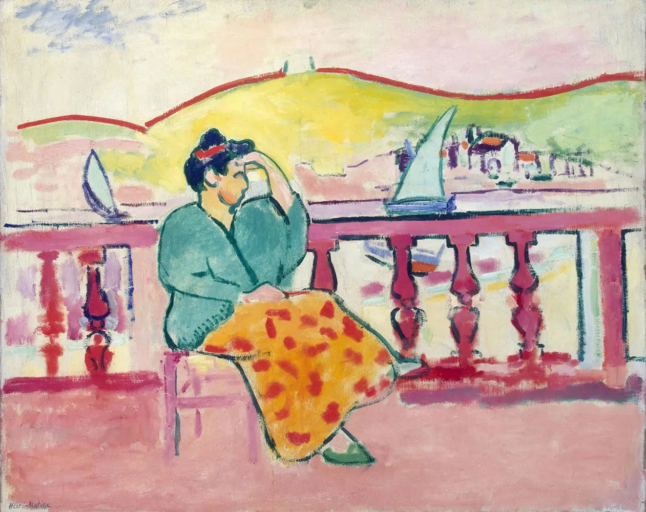 Reproduction du tableau « Dame sur une terrasse - Henri Matisse » par Alpha Reproduction en peinture à l’huile