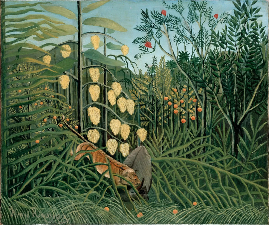 In het regenwoud - Gevecht tussen een tijger en een stier - Henri Rousseau