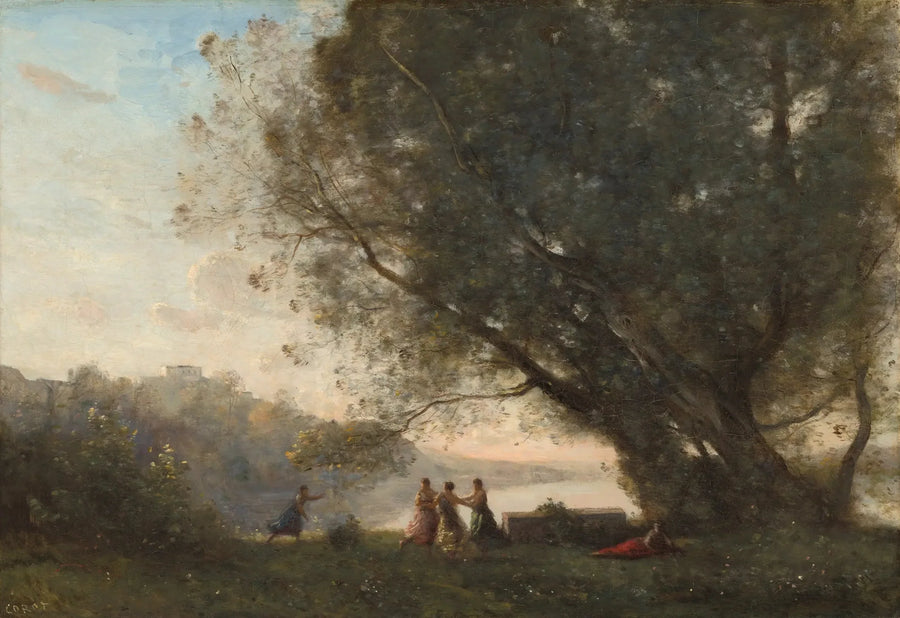 Dansen onder de bomen aan de oever van het meer - Jean-Baptiste Camille Corot