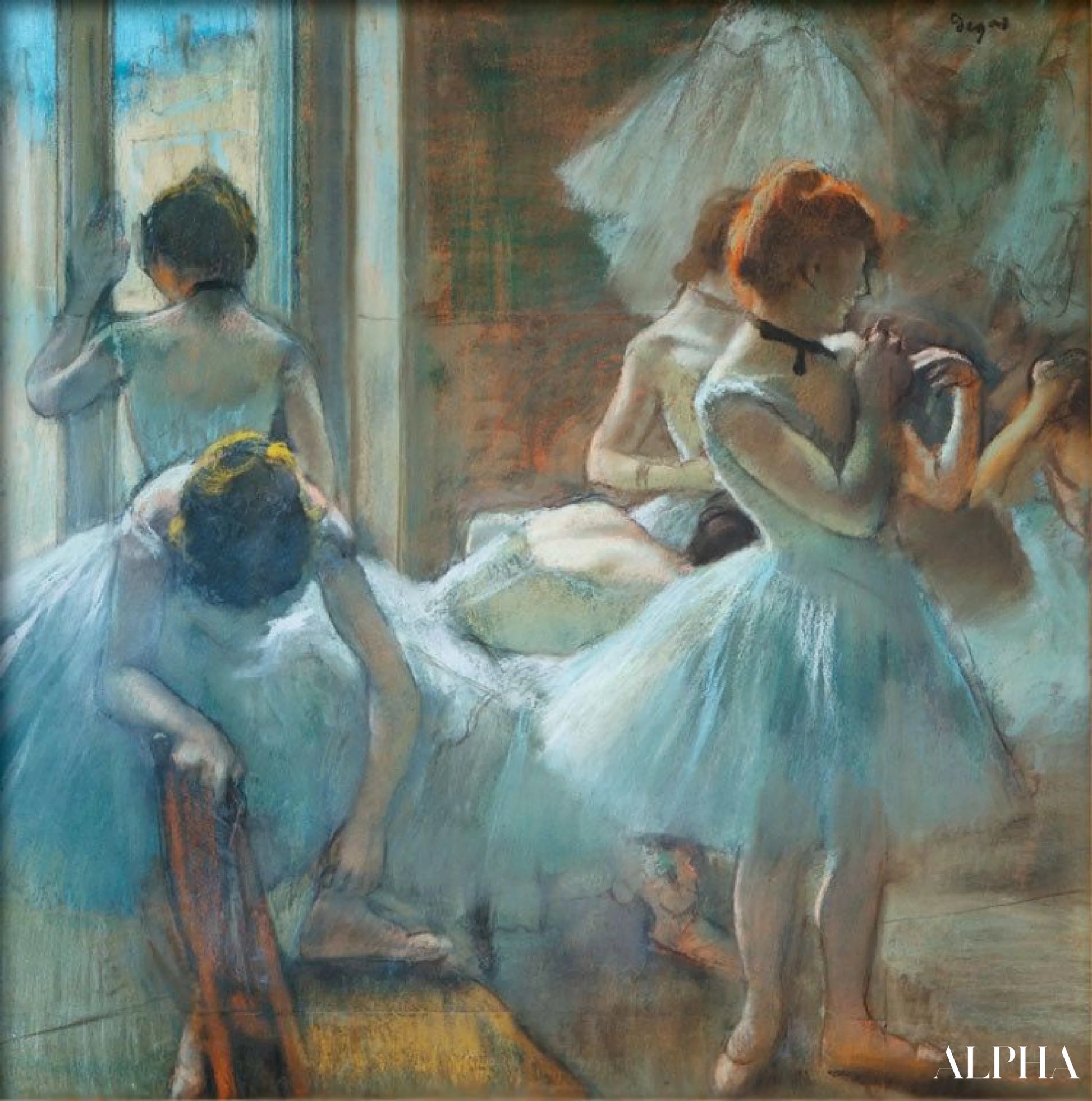 Blauwe dansers in de tussenruimte - Edgar Degas - Reproducties van schilderijen en hoogwaardige schilderijen