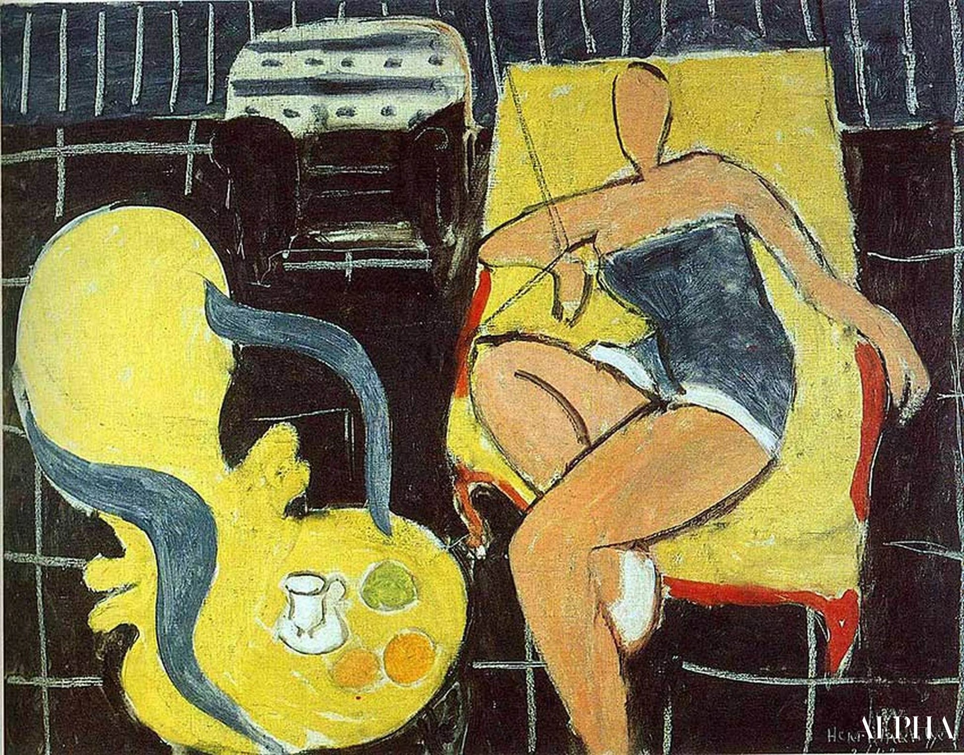 Danseres en rocaille fauteuil op zwarte achtergrond - Matisse - Reproducties van schilderijen en hoogwaardige schilderijen