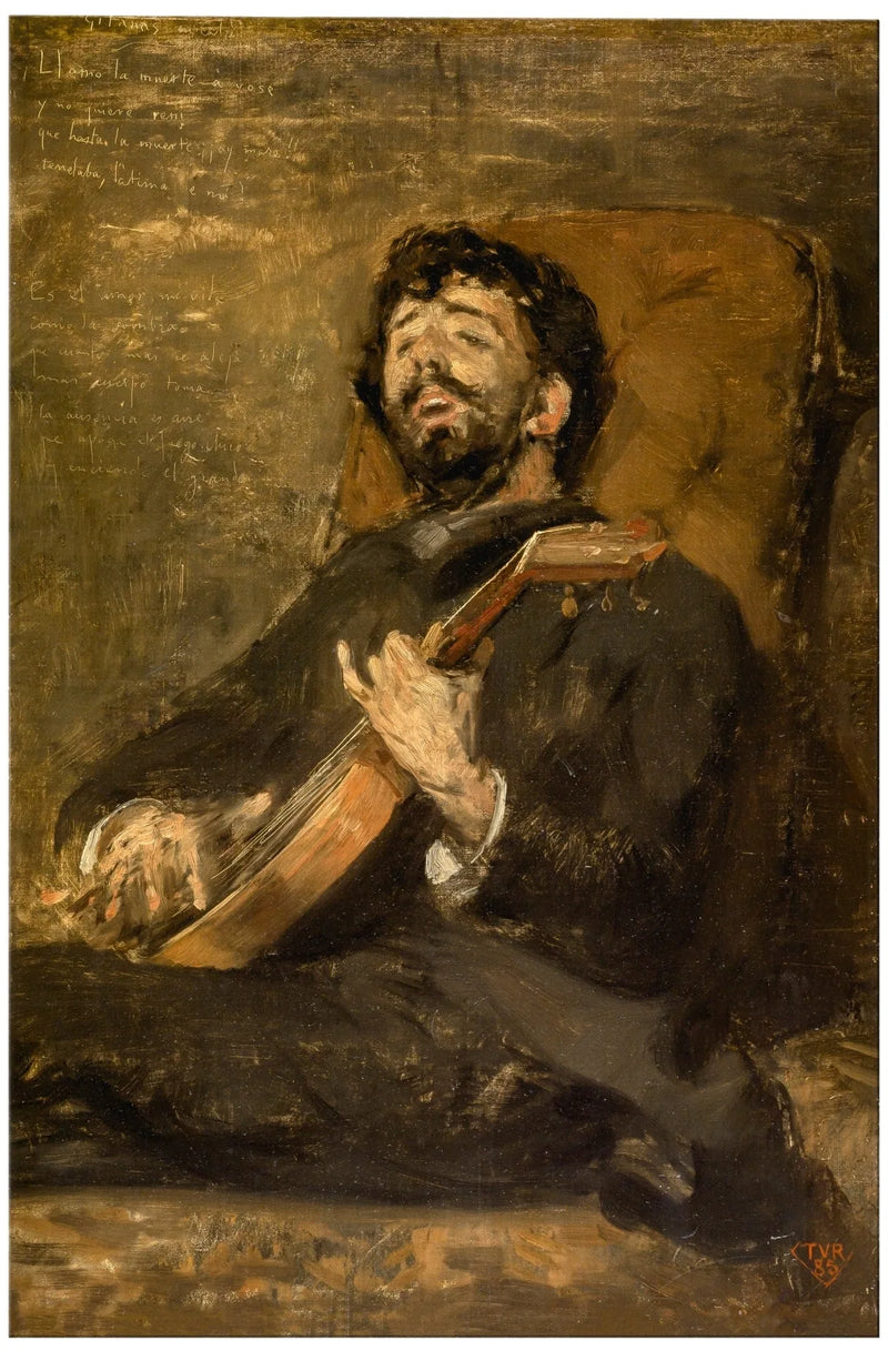 Darío de Regoyos die gitaar speelt - Théophile van Rysselberghe