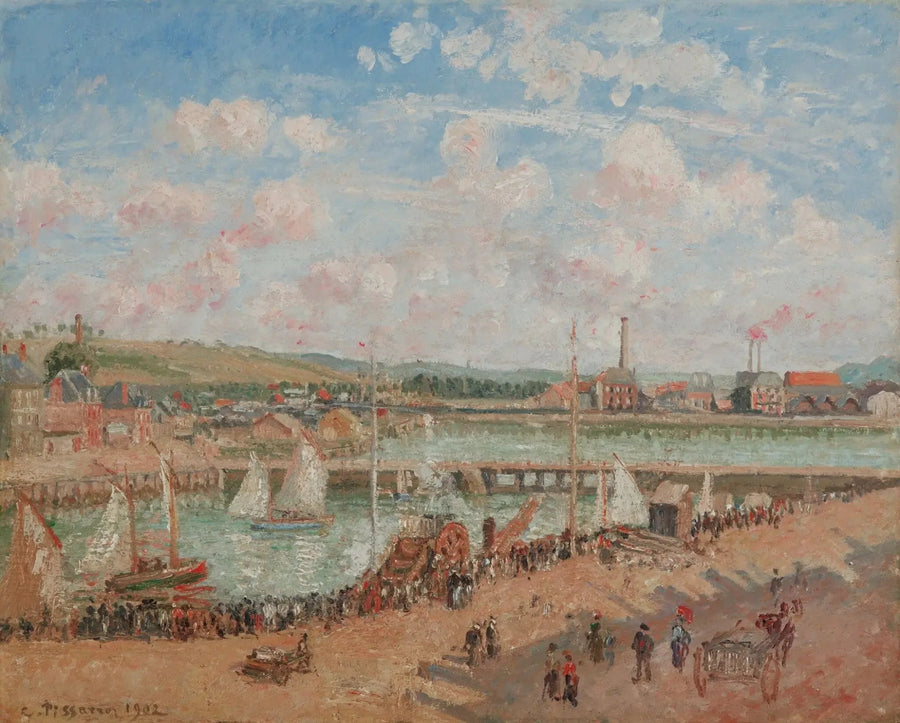 Vissersboot, Dieppe, ochtend, grijze lucht - Camille Pissarro