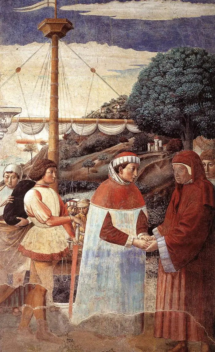 Aankomst in Ostia (scène 5, oostmuur) - Benozzo Gozzoli