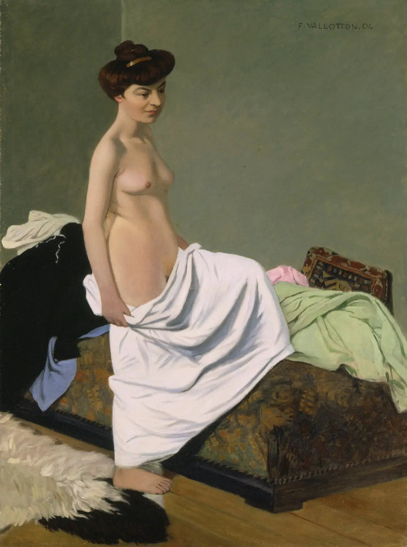 Naakte vrouw staand die een jurk op haar knieën vasthoudt - Félix Vallotton

Source:
Debout nue tenant une robe sur ses genoux - Félix Vallotton