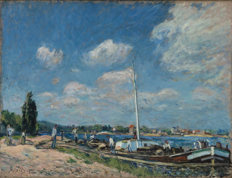 Lossen van de binnenschepen in Billancourt - Alfred Sisley