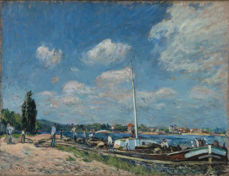 Lossen van de binnenschepen in Billancourt - Alfred Sisley