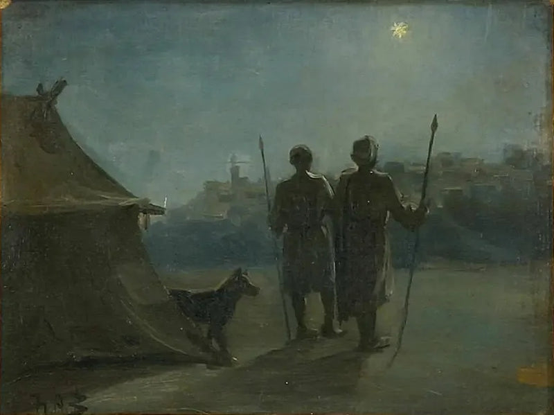 Oosters decor met twee wachters voor een tent. - H. A. Brendekilde

Source:
Décor oriental avec deux gardes devant une tente. - H. A. Brendekilde