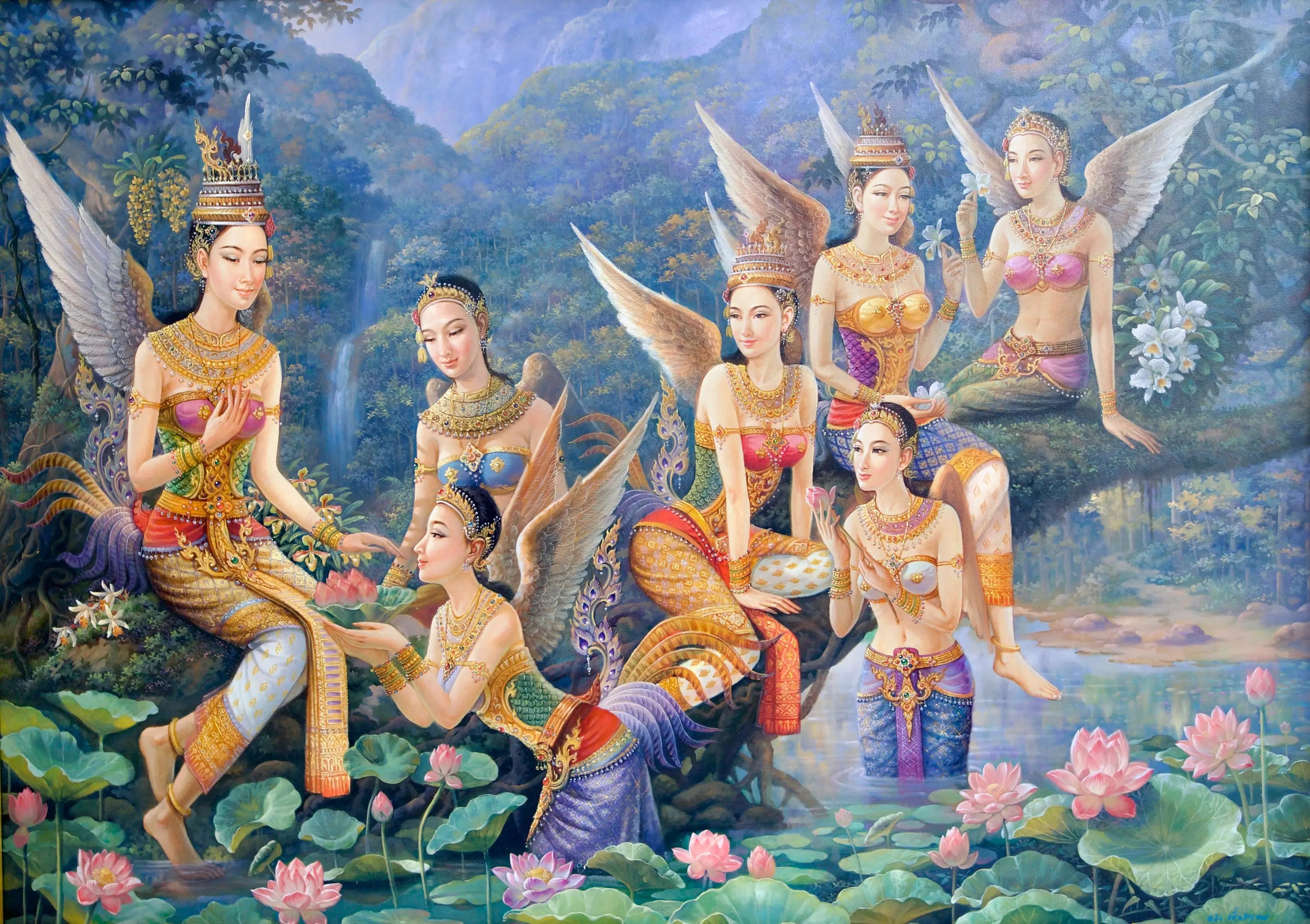 Déesse Kinnaree | 170 x 120 cm Reproductions de tableaux à la peinture à l’huile