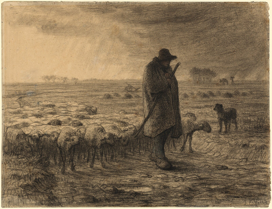 Shepherd Returning with His Flock, Jean-François Millet, c. 1860 — pastel, National Gallery of Art