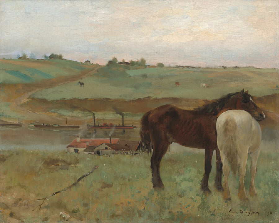 Paarden in een weiland - Edgar Degas