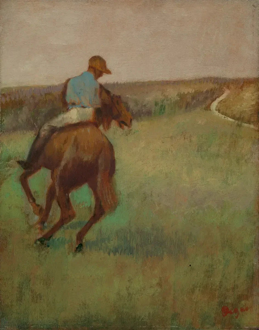 Jockey in het blauw op een vos - Edgar Degas