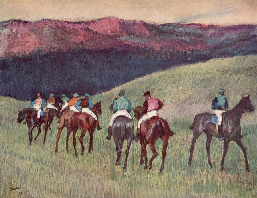 Rennende paarden in een landschap - Edgar Degas