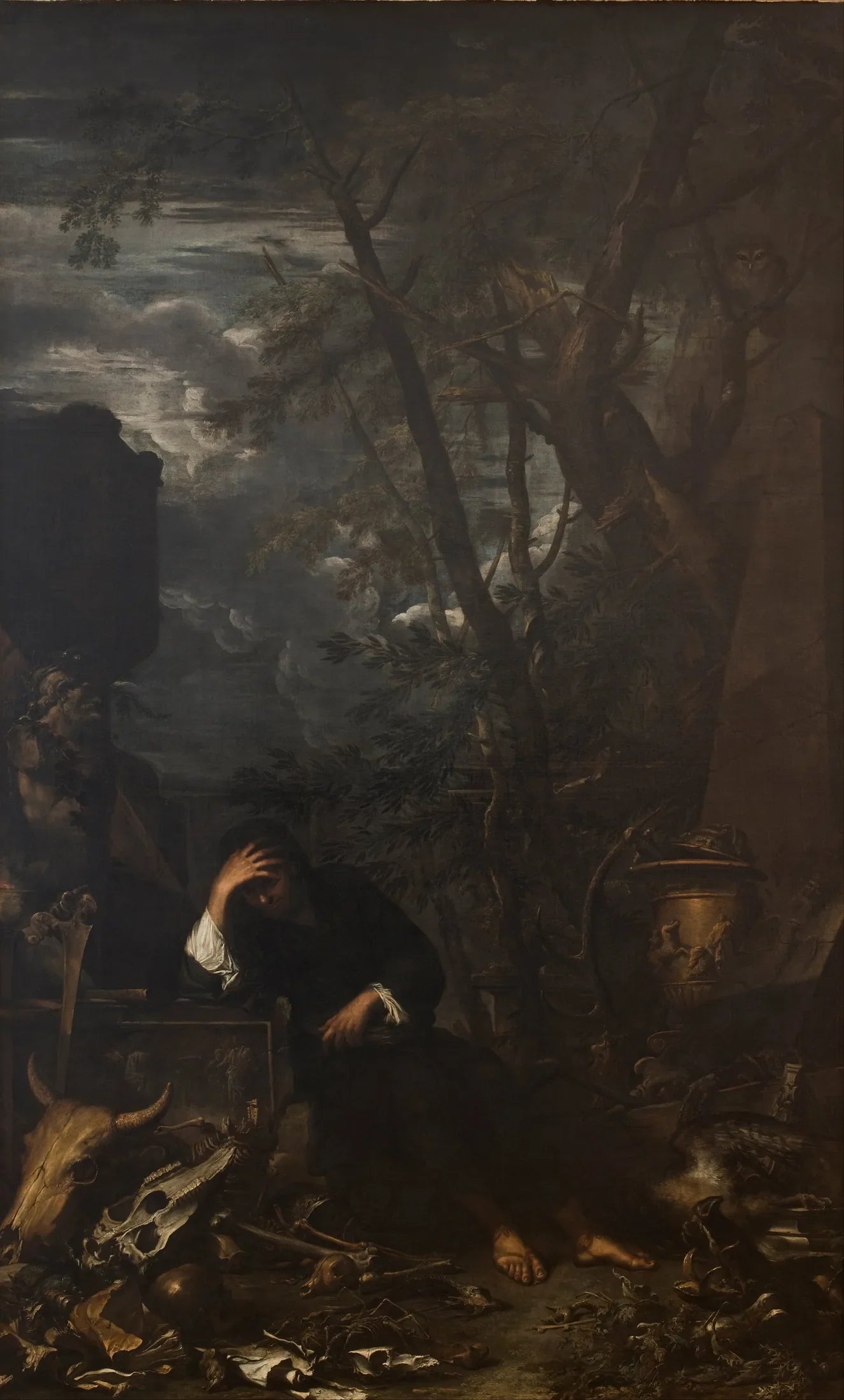 Démocrite dans ses Méditations - Salvator Rosa image 1 reproduction artisanale de tableau