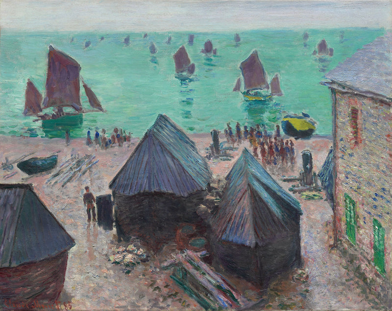 Het vertrek van de boten, Étretat W1025 - Claude Monet